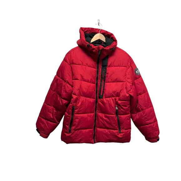 Reebok 1895 Men's Puffer Jacket Hooded Red Size Large - Picture 1 of 9